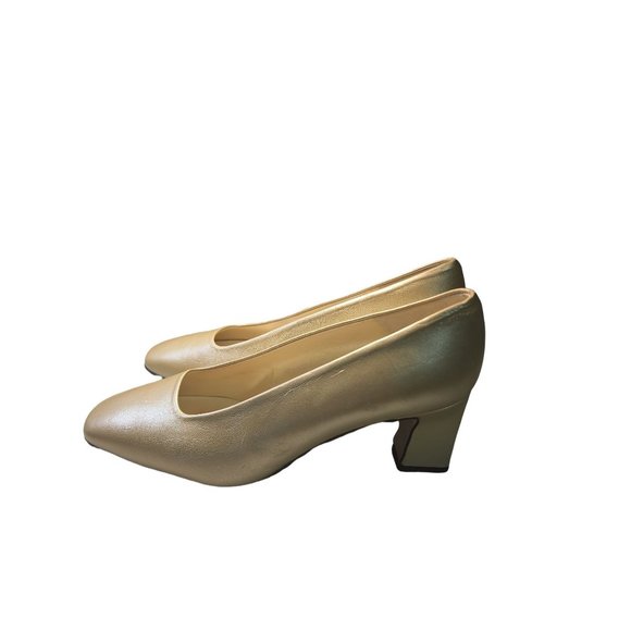 Proxy Shoes Womens Size 8 Platino Leather B Champaign Gold Toned Square Made In - Picture 1 of 10